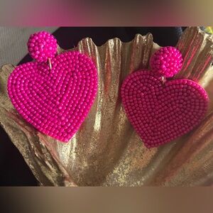 Pink Beaded Heart Earrings
